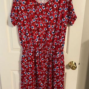 Red and blue floral dress